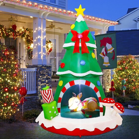 ⚡7.2FT Christmas Inflatables Tree Sleeping Inside A Deer Outdoor Decorations - Picture 4 of 8